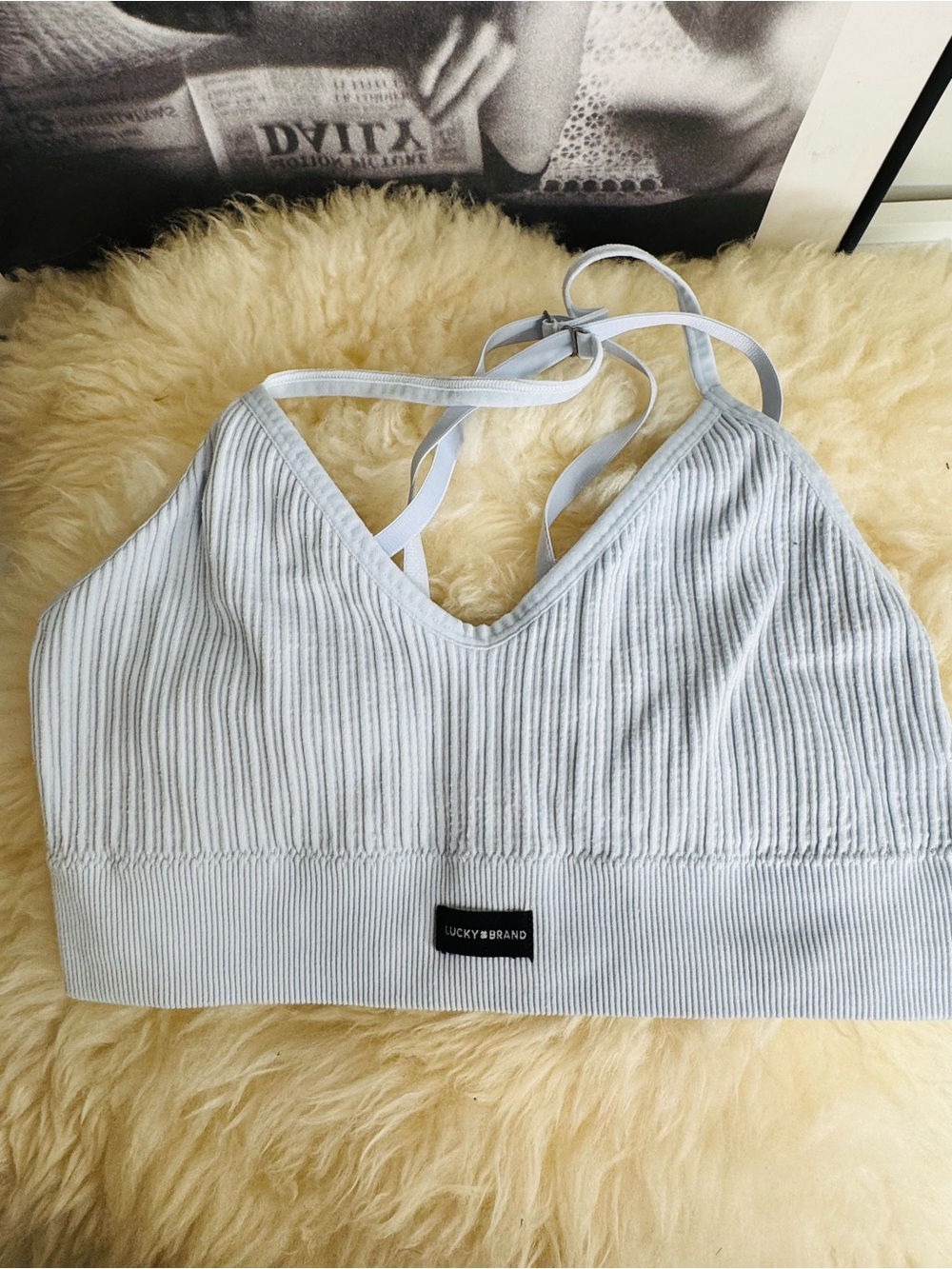 Lucky Brand Pale Blue Ribbed Bralette with Crisscross Straps
